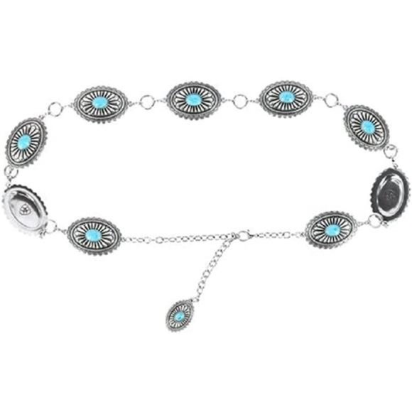 ARIAT Turquoise Concho Chain Belt - Ladies, Silver